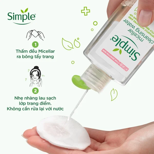 Nước Tẩy Trang Simple Micellar Water 200ml/400ml - Làm Sạch Dịu Nhẹ, Không Cồn - Ảnh 2